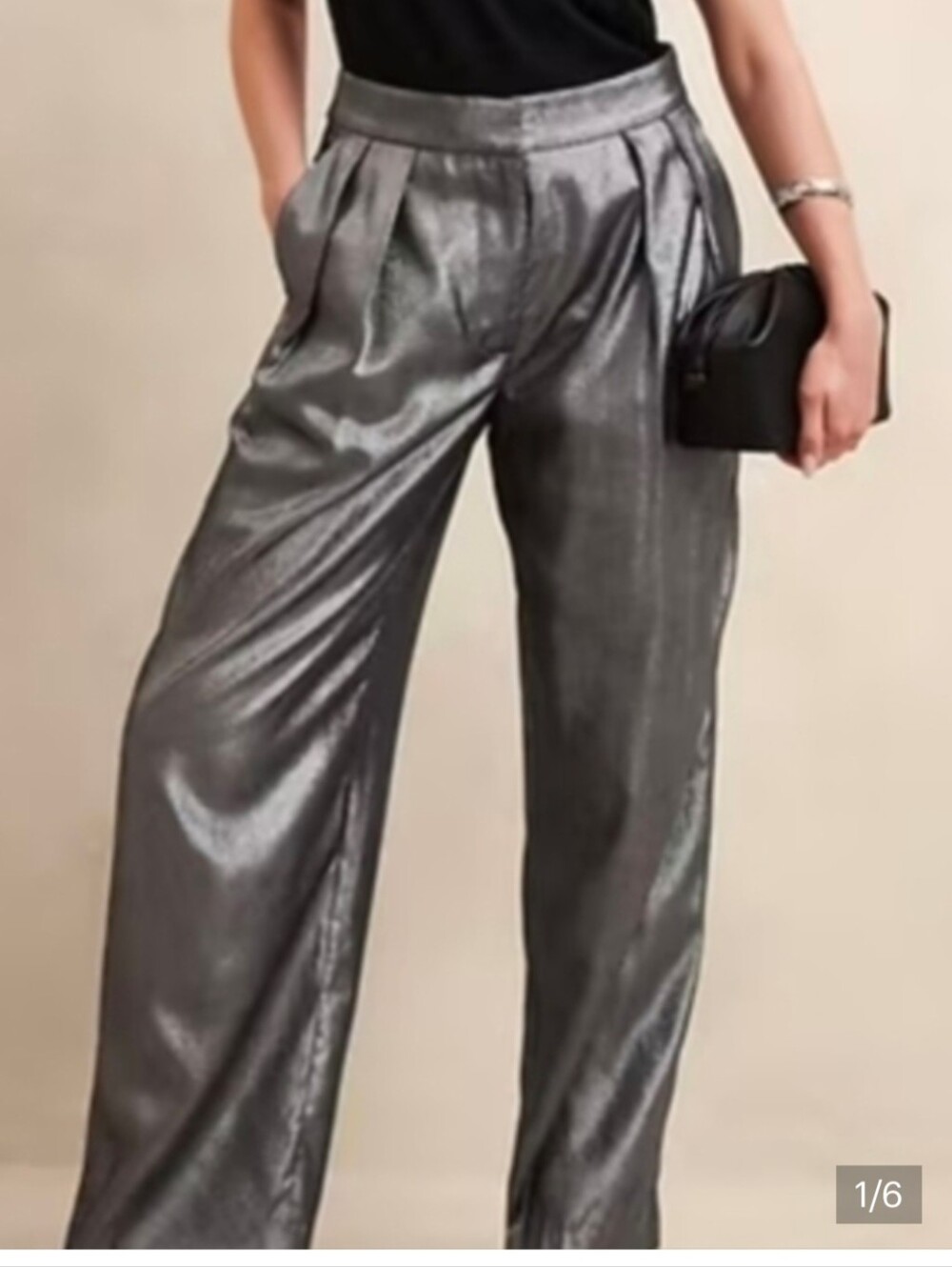 Banana Republic Metallic Silver Pleated Trousers